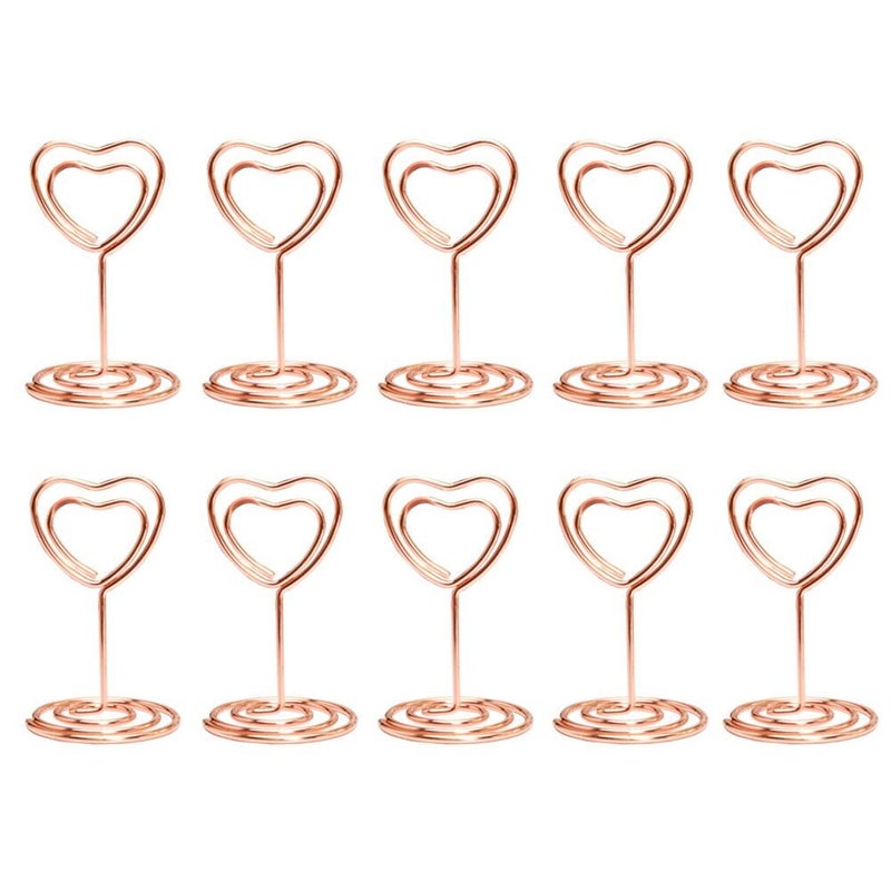 JANOU Mini Heart Shape Photo Stand Place Card Memo Holder Note Clip for Wedding Party Decoration Pack 10pcs (Rose Gold) - Image 1